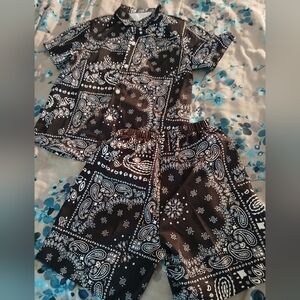 Boys Black and White Paisley Shirt and Shorts Set
